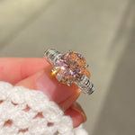 925 Silver Gold Plated Four Prong Oval Pink Morganite Solitaire Ring - floysun