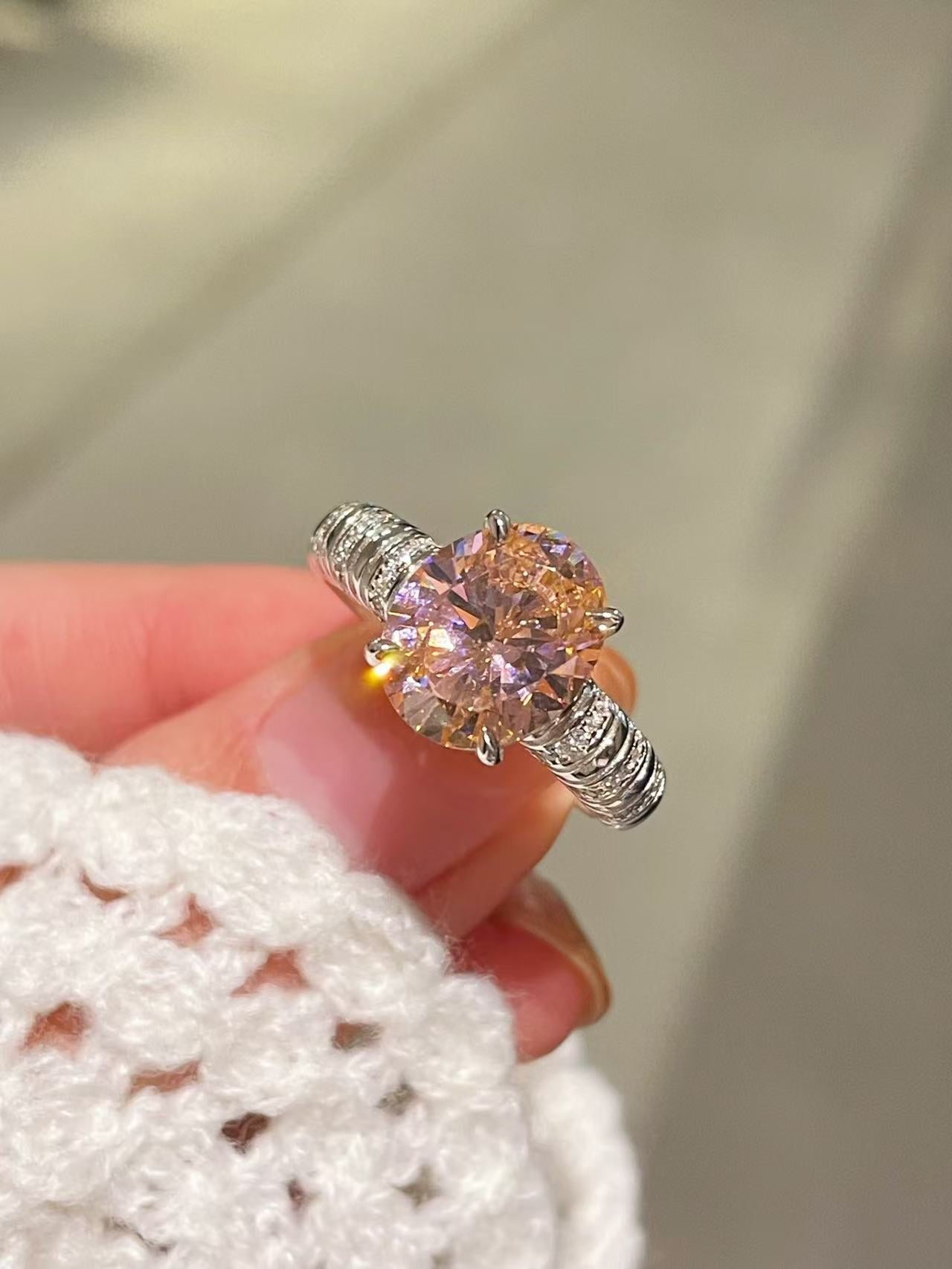 925 Silver Gold Plated Four Prong Oval Pink Morganite Solitaire Ring - floysun