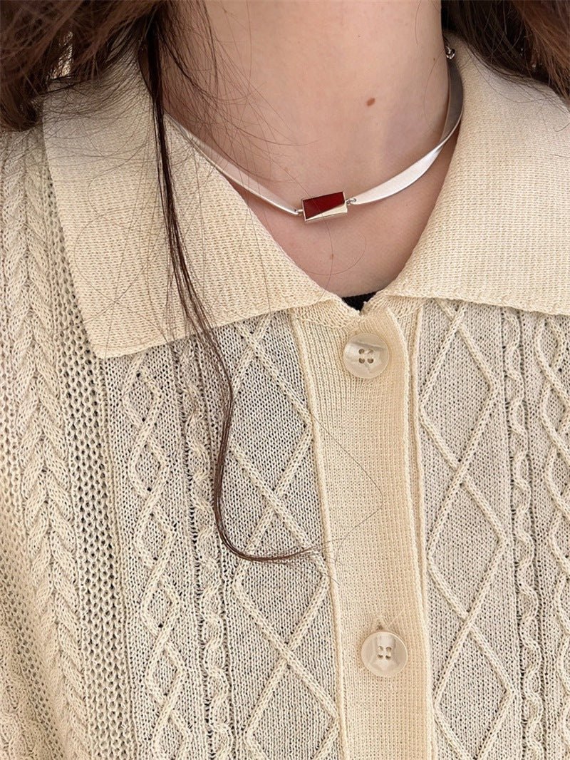 925 Silver Matte Black Red Agate Necklace - floysun