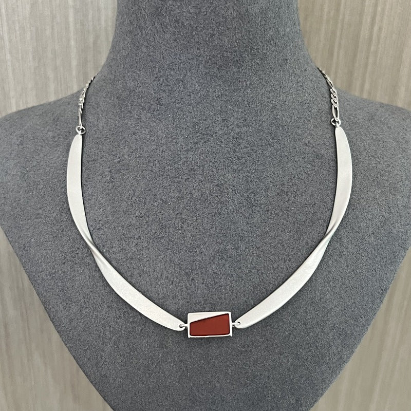 925 Silver Matte Black Red Agate Necklace - floysun