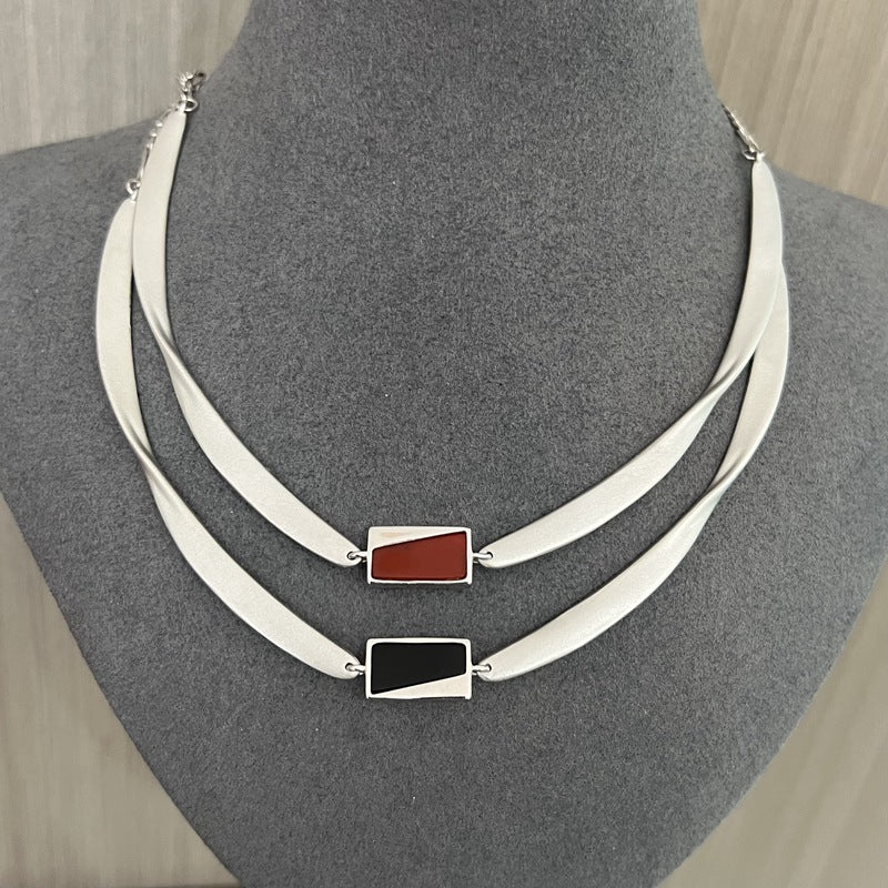 925 Silver Matte Black Red Agate Necklace - floysun