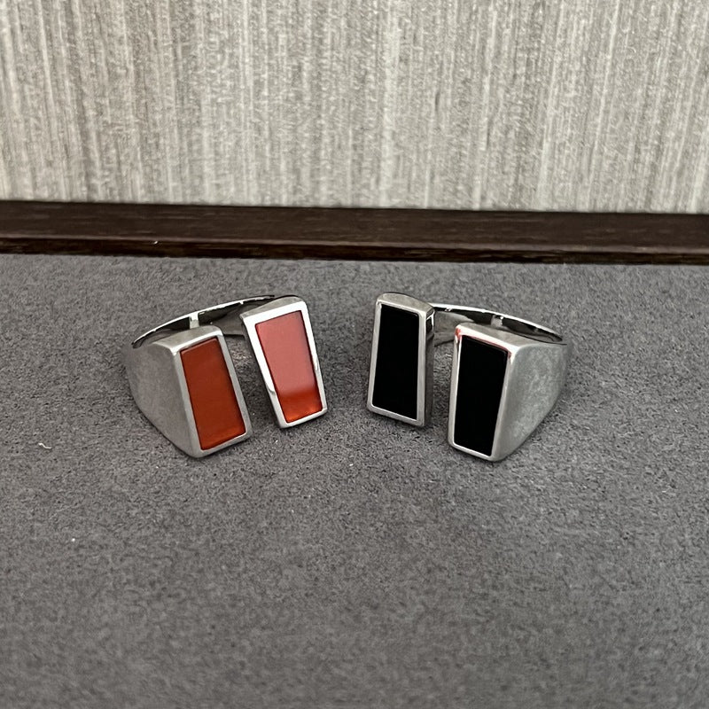 925 Silver Matte Black Red Agate Ring - floysun