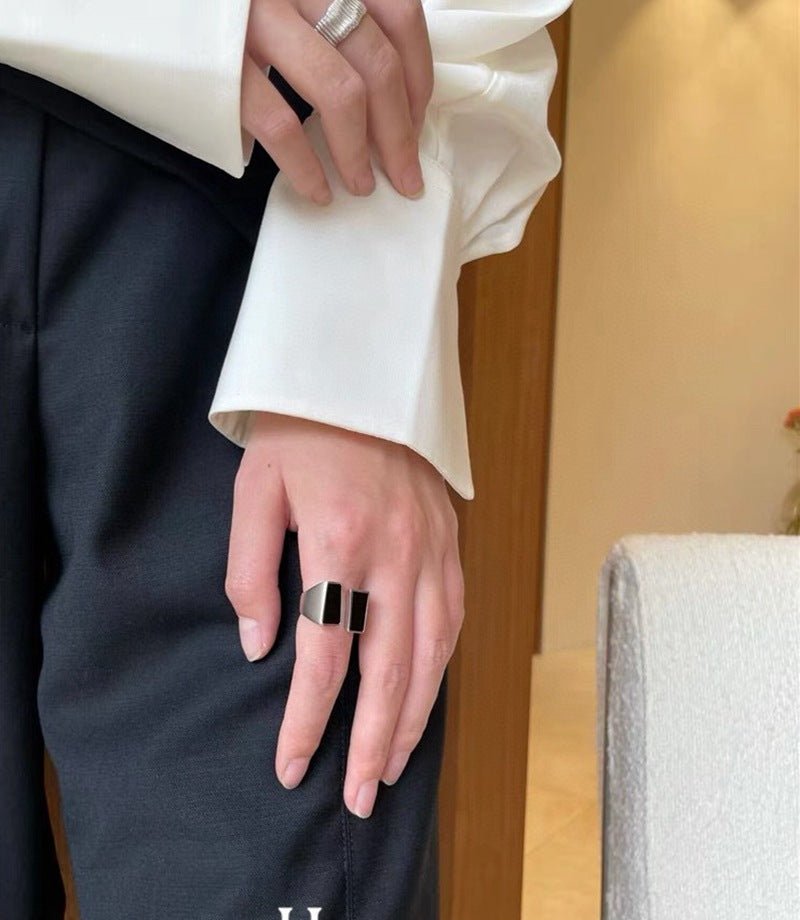 925 Silver Matte Black Red Agate Ring - floysun