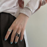 925 Silver Matte Black Red Agate Ring - floysun