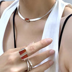 925 Silver Matte Black Red Agate Ring - floysun