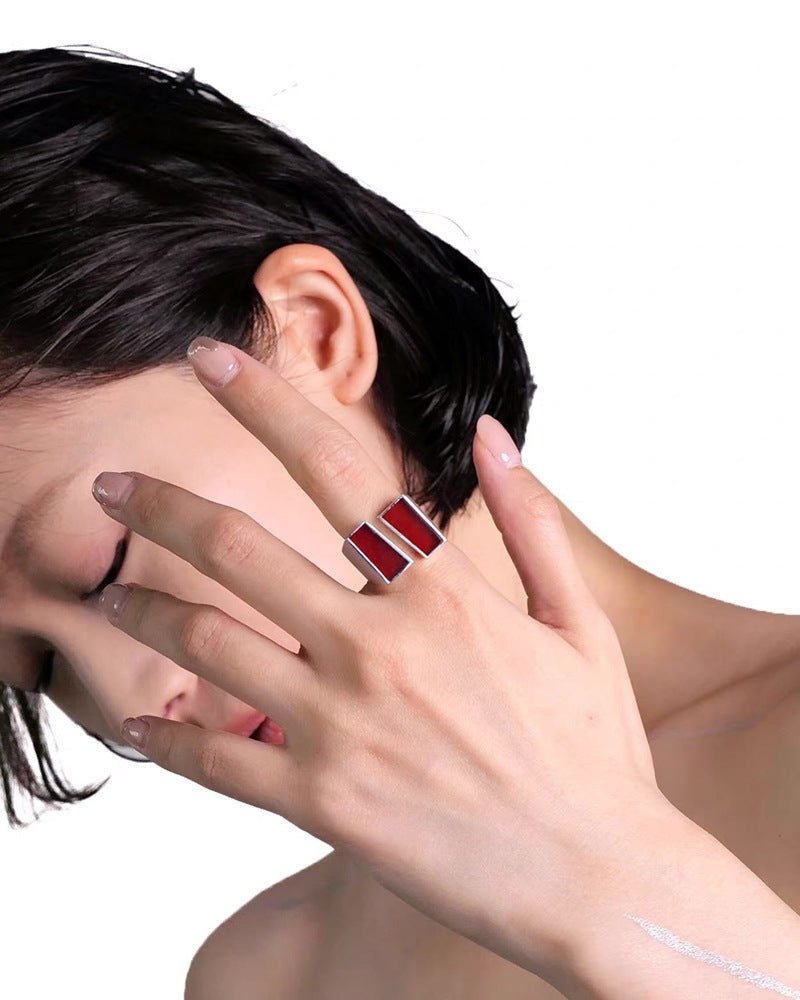 925 Silver Matte Black Red Agate Ring - floysun