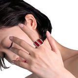 925 Silver Matte Black Red Agate Ring - floysun