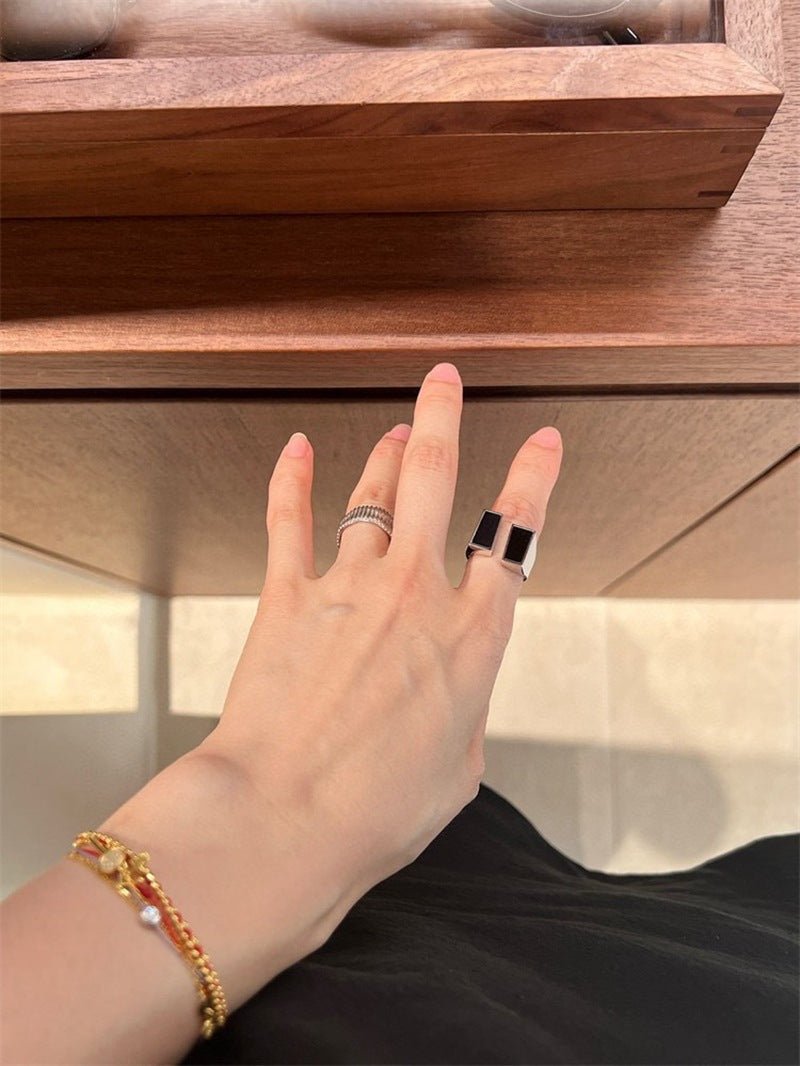 925 Silver Matte Black Red Agate Ring - floysun