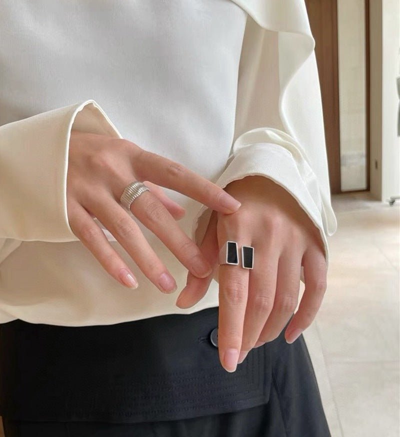 925 Silver Matte Black Red Agate Ring - floysun