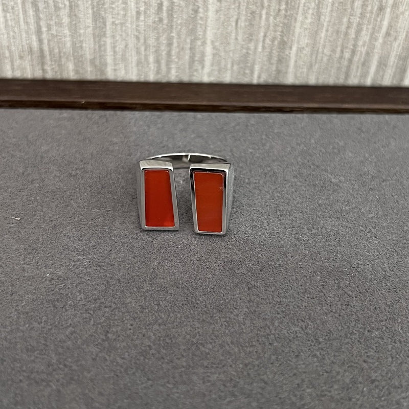 925 Silver Matte Black Red Agate Ring - floysun