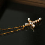 925 Silver Pearl Cubic Zirconia Cross Necklace - floysun