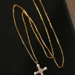 925 Silver Pearl Cubic Zirconia Cross Necklace - floysun
