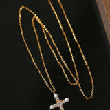 925 Silver Pearl Cubic Zirconia Cross Necklace - floysun