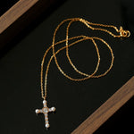 925 Silver Pearl Cubic Zirconia Cross Necklace - floysun