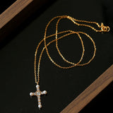 925 Silver Pearl Cubic Zirconia Cross Necklace - floysun