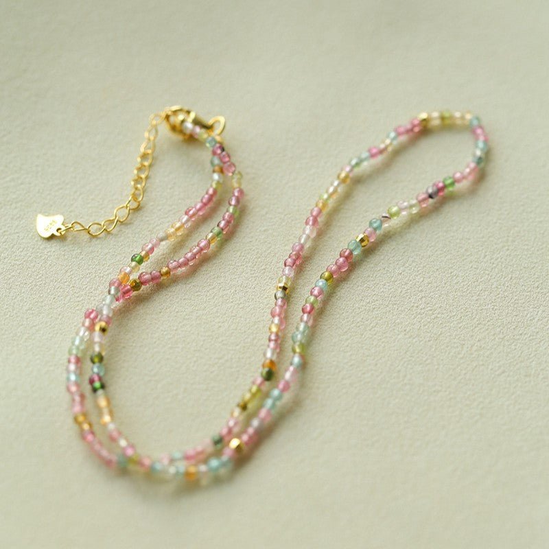 925 Silver Tourmaline Beaded Layering Necklace - floysun