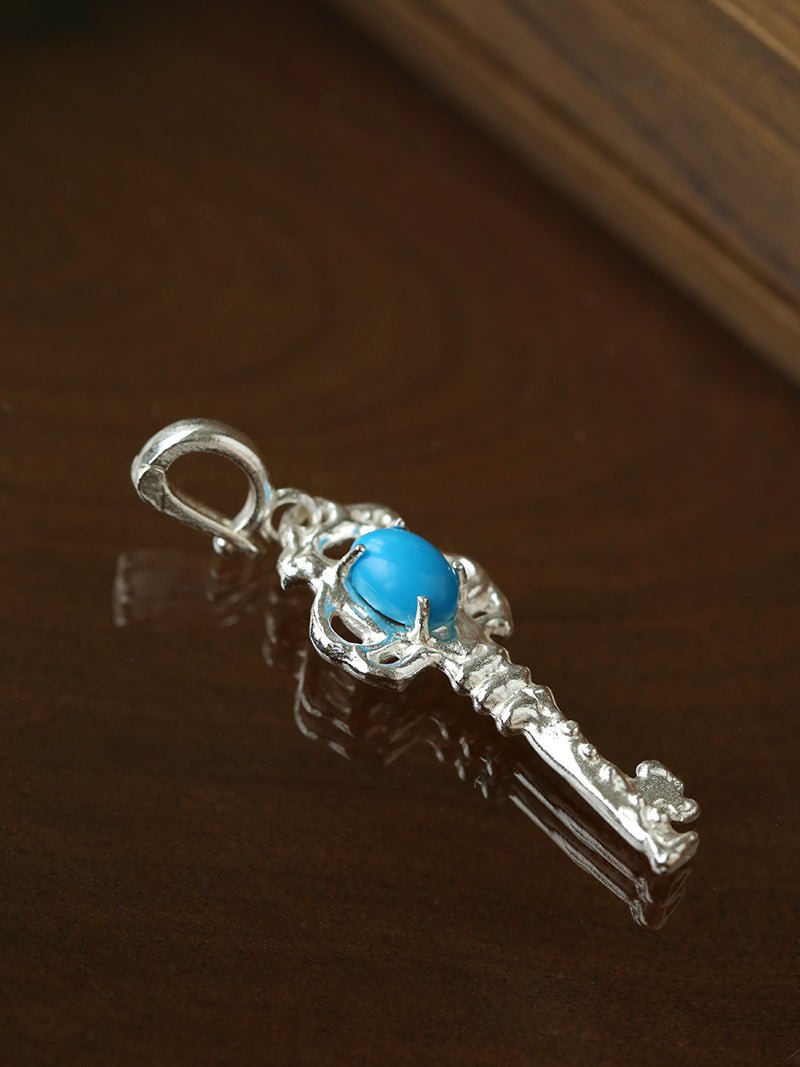 925 Silver Turquoise Key Necklace - floysun