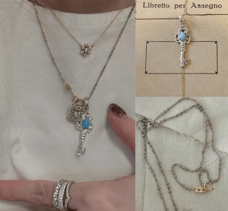 925 Silver Turquoise Key Necklace - floysun