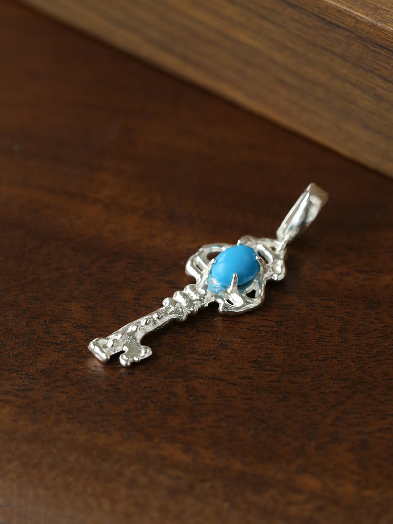 925 Silver Turquoise Key Necklace - floysun