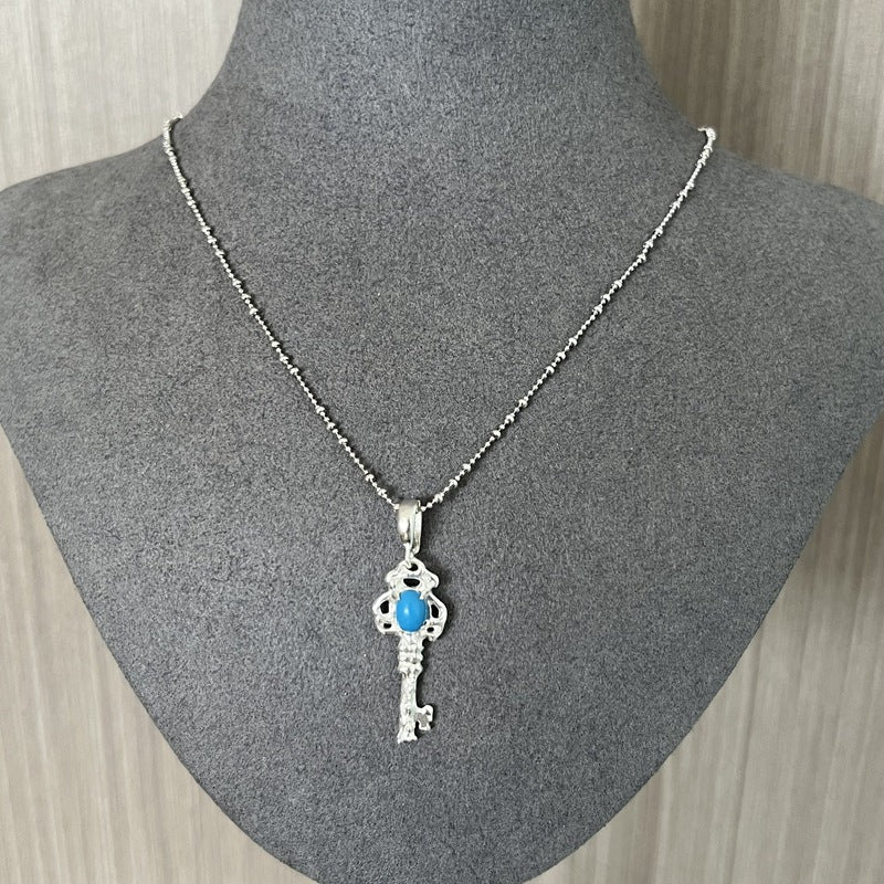 925 Silver Turquoise Key Necklace - floysun