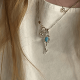 925 Silver Turquoise Key Necklace - floysun