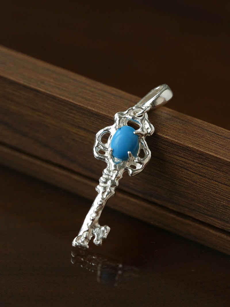 925 Silver Turquoise Key Necklace - floysun