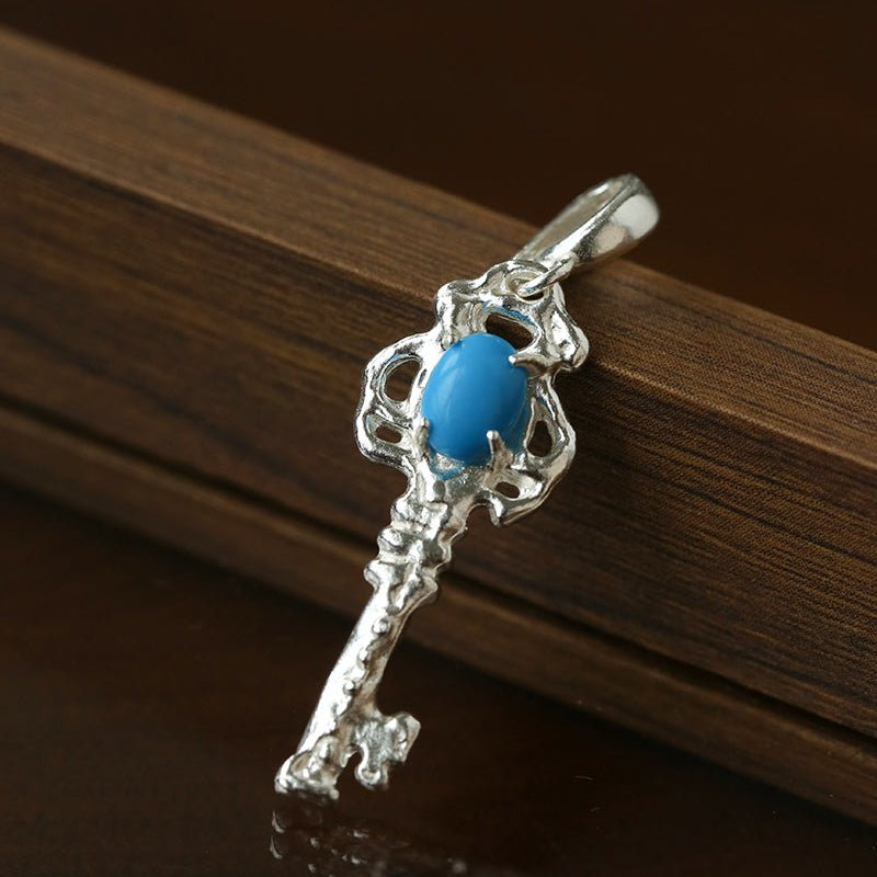 925 Silver Turquoise Key Necklace - floysun
