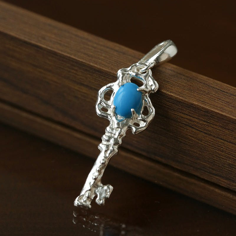 925 Silver Turquoise Key Necklace - floysun