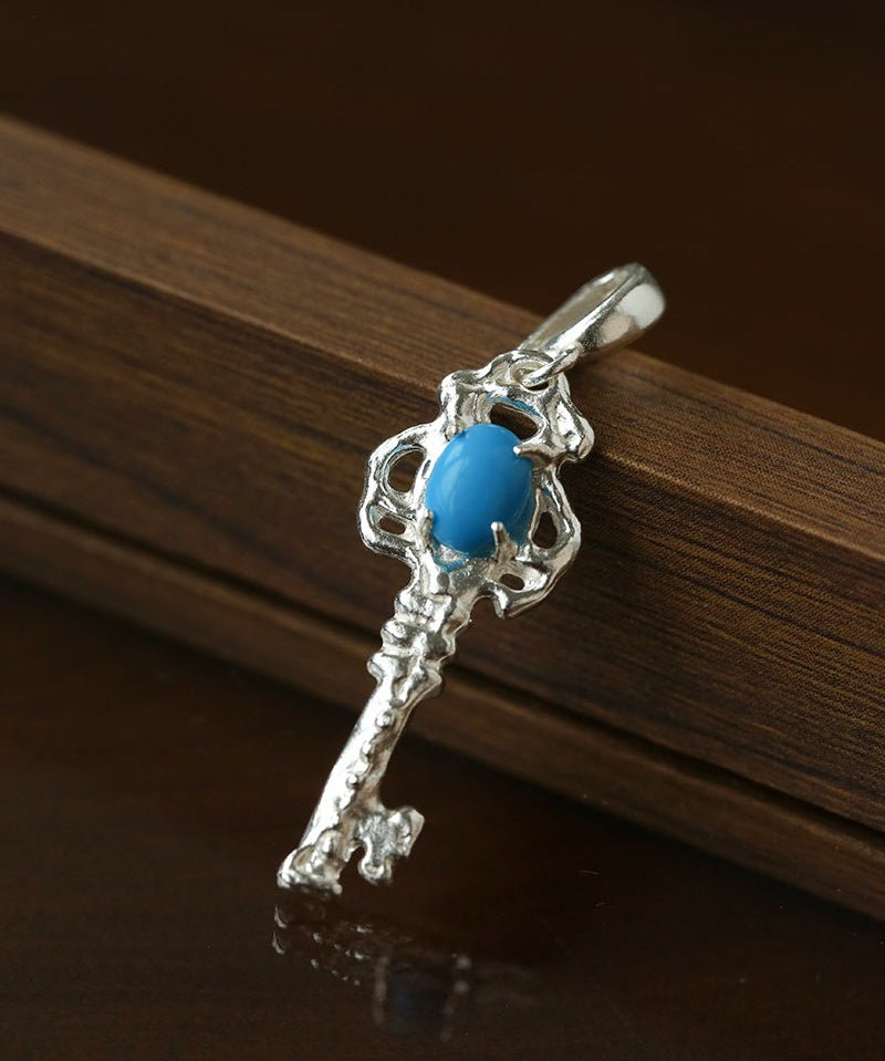 925 Silver Turquoise Key Necklace - floysun
