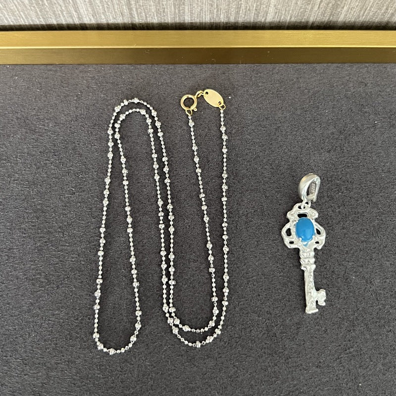 925 Silver Turquoise Key Necklace - floysun