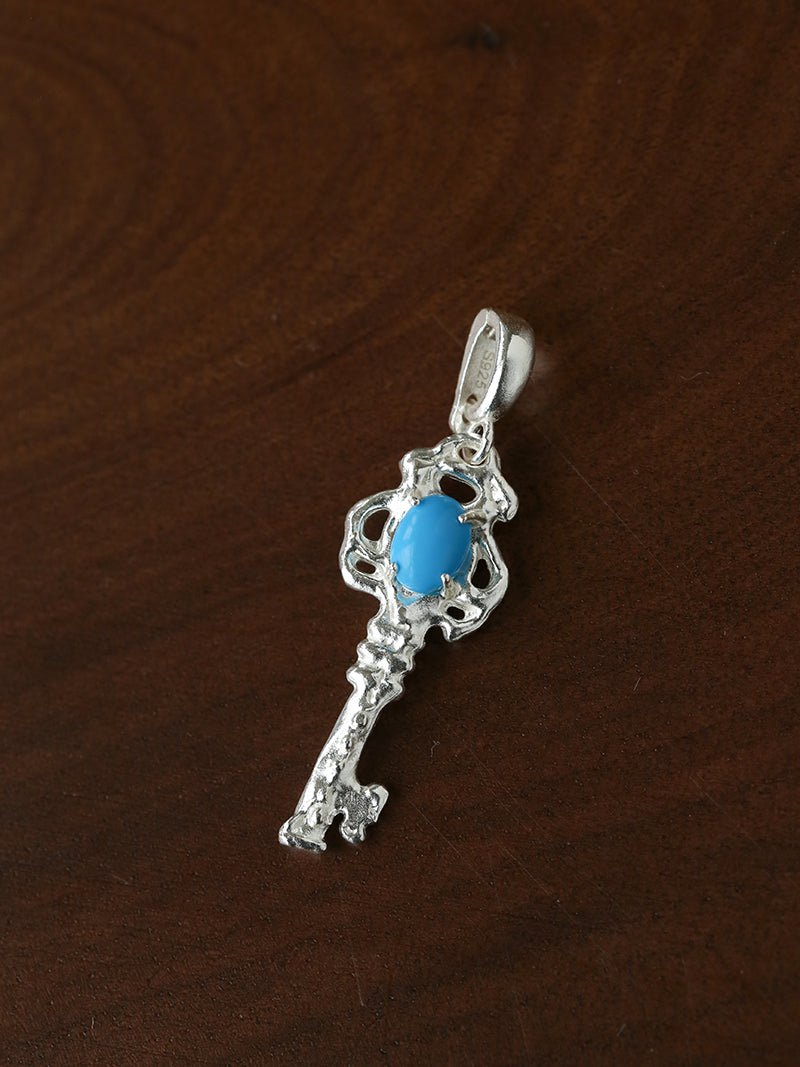925 Silver Turquoise Key Necklace - floysun