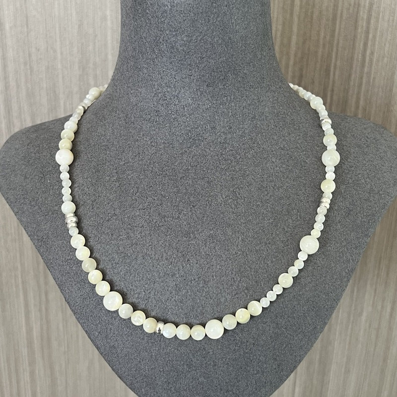 925 Silver White Mother of Pearl Beaded Necklace - floysun