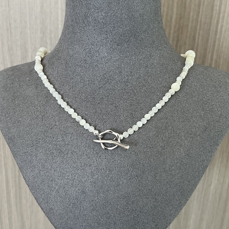 925 Silver White Mother of Pearl Beaded Necklace - floysun