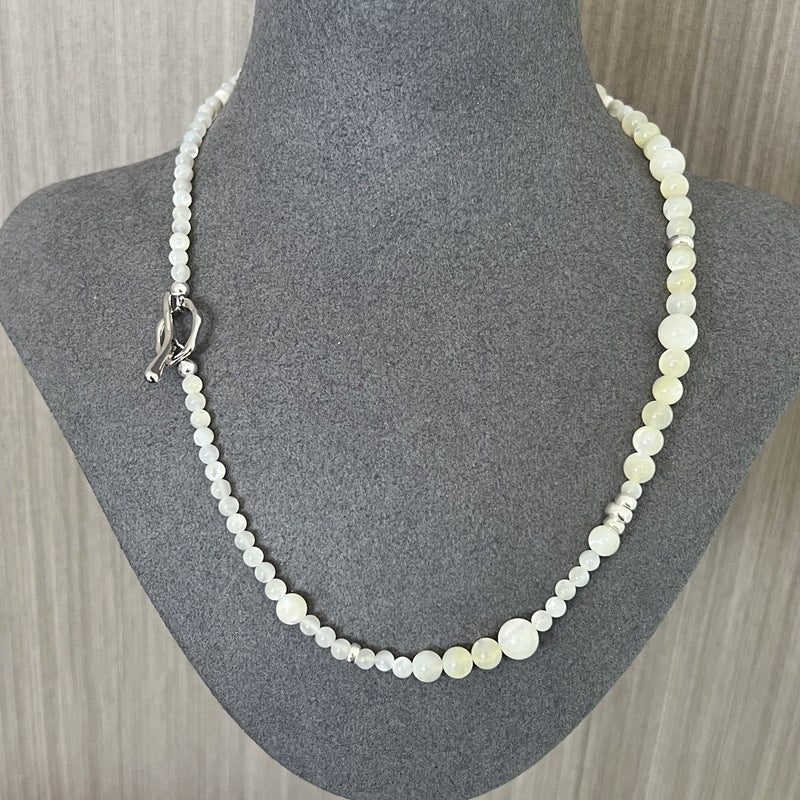925 Silver White Mother of Pearl Beaded Necklace - floysun