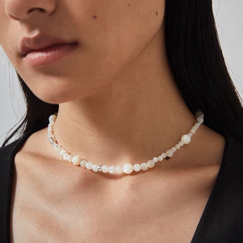 925 Silver White Mother of Pearl Beaded Necklace - floysun
