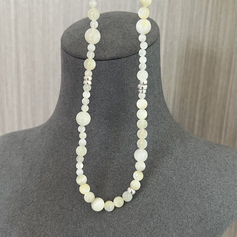925 Silver White Mother of Pearl Beaded Necklace - floysun