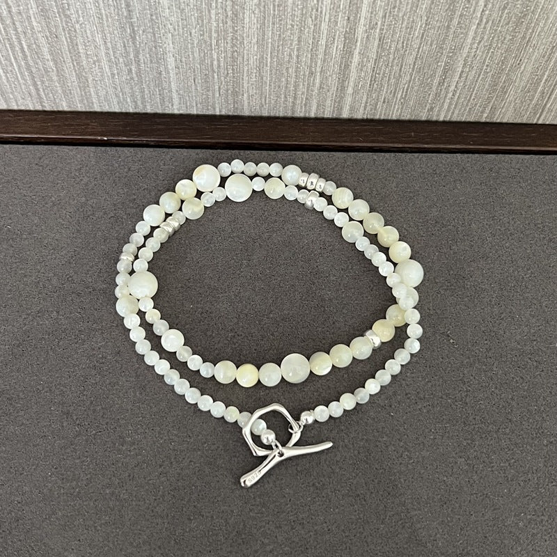 925 Silver White Mother of Pearl Beaded Necklace - floysun