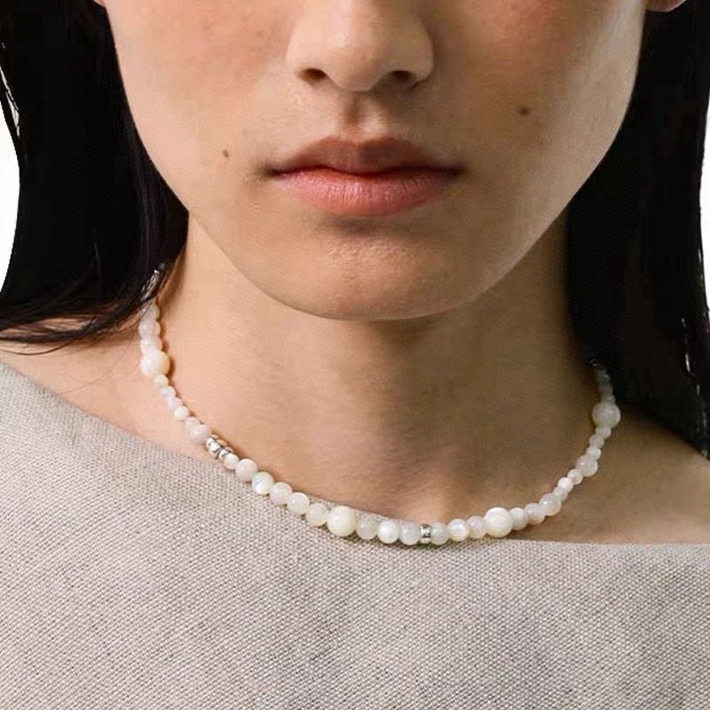 925 Silver White Mother of Pearl Beaded Necklace - floysun