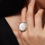 925 Silver White Mother of Pearl Open Ring - floysun