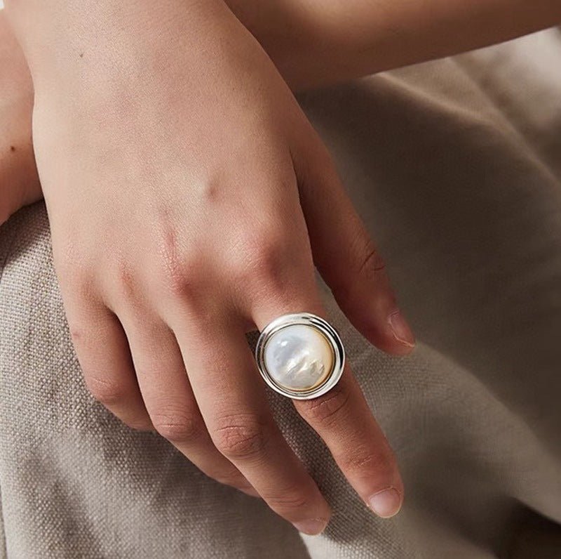 925 Silver White Mother of Pearl Open Ring - floysun