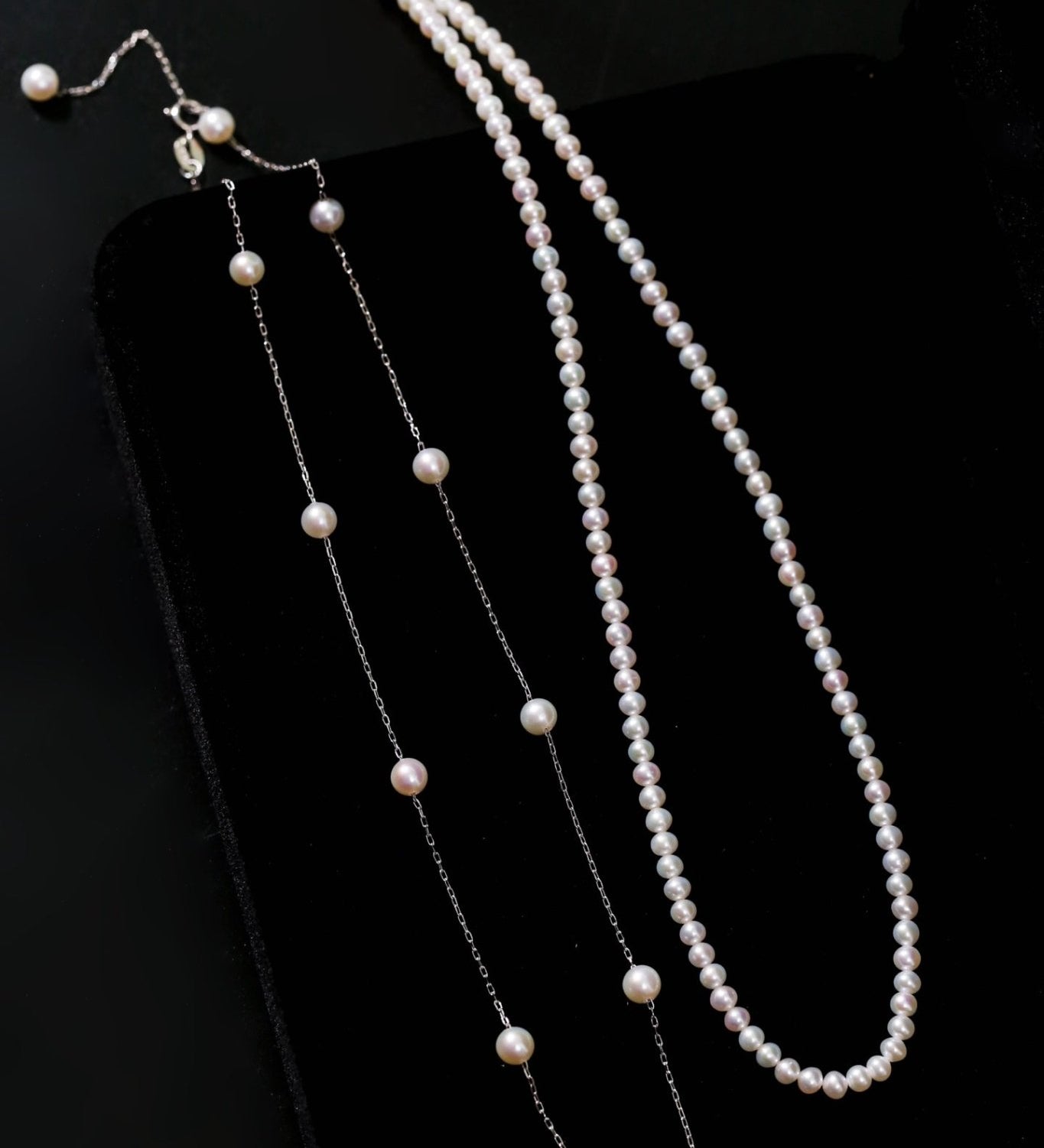 925 Sterling Silver Baby Pearl & Stardust Pearl Necklace Set - floysun