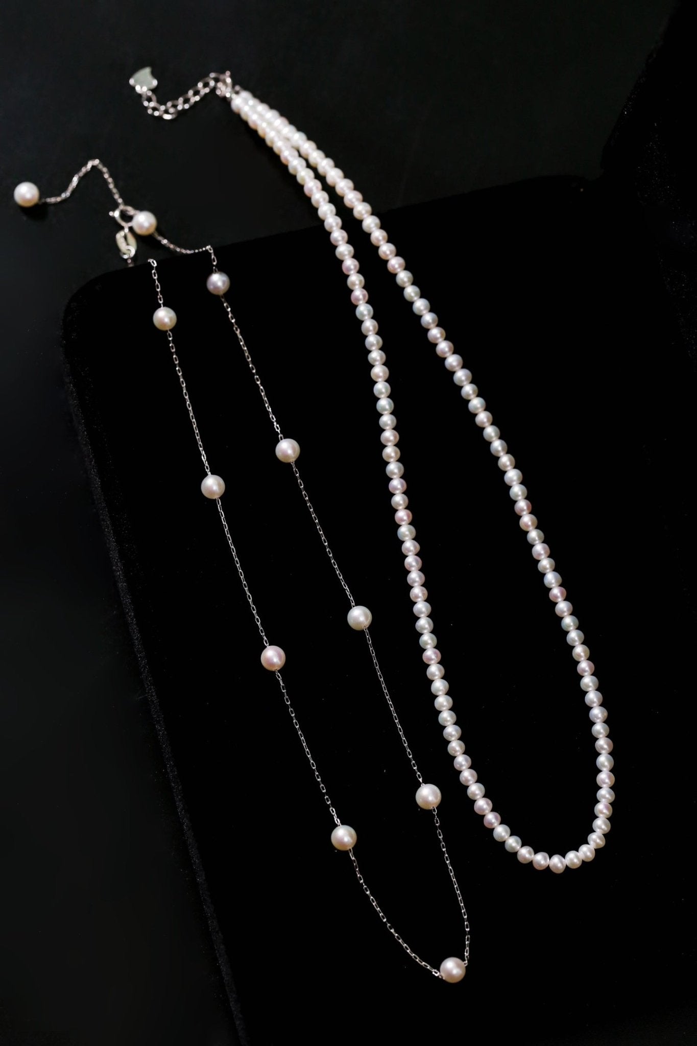 925 Sterling Silver Baby Pearl & Stardust Pearl Necklace Set - floysun