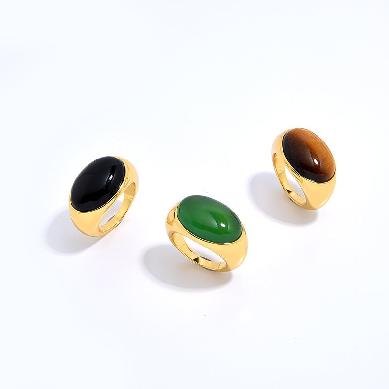 925 Sterling Silver Black Agate Oval Ring - floysun