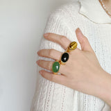 925 Sterling Silver Black Agate Oval Ring - floysun