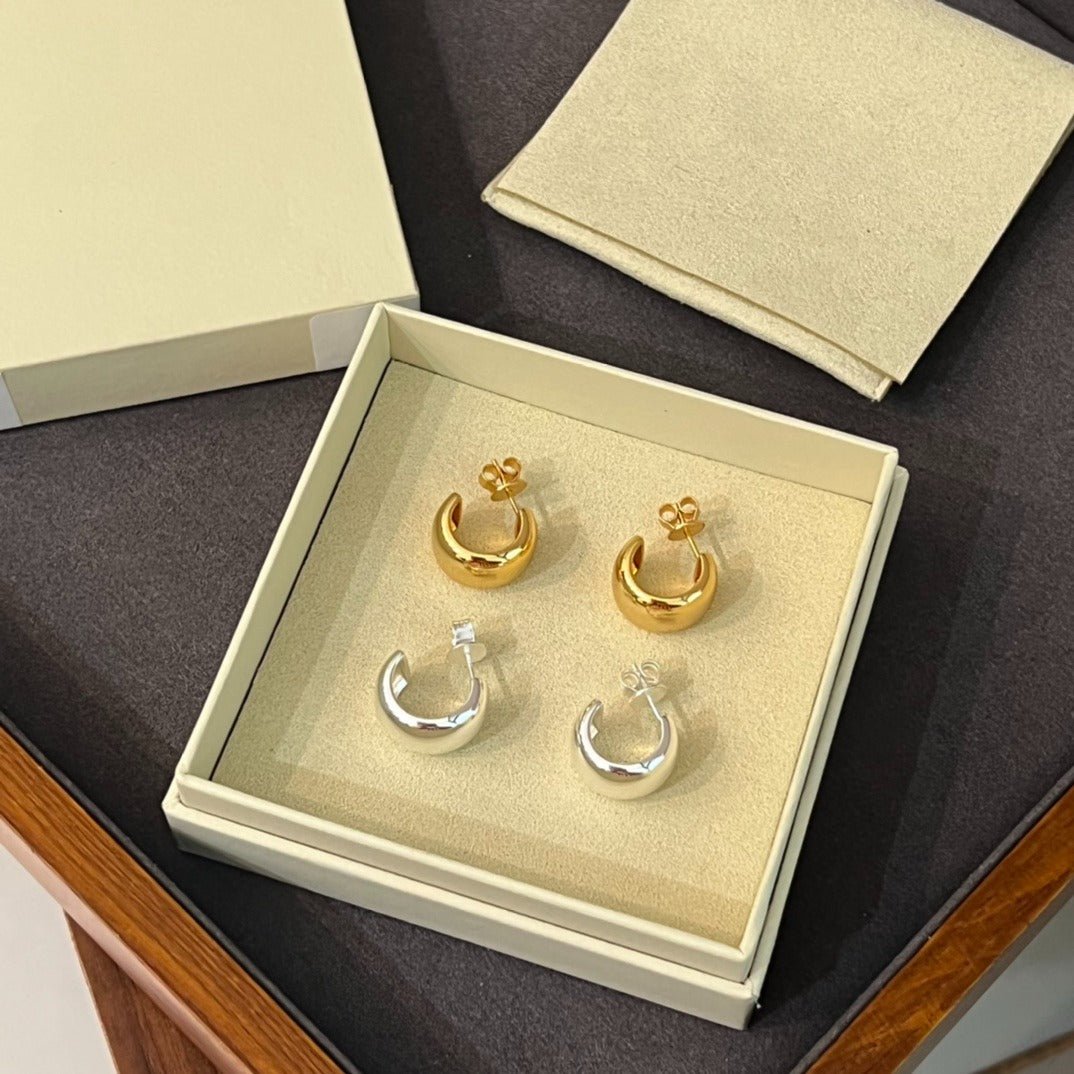 925 Sterling Silver C - Shaped Glossy Earrings - floysun