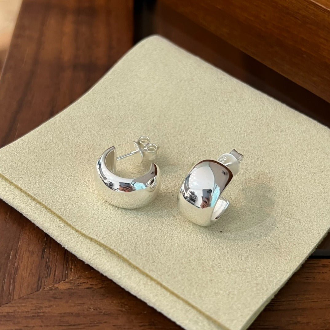 925 Sterling Silver C - Shaped Glossy Earrings - floysun
