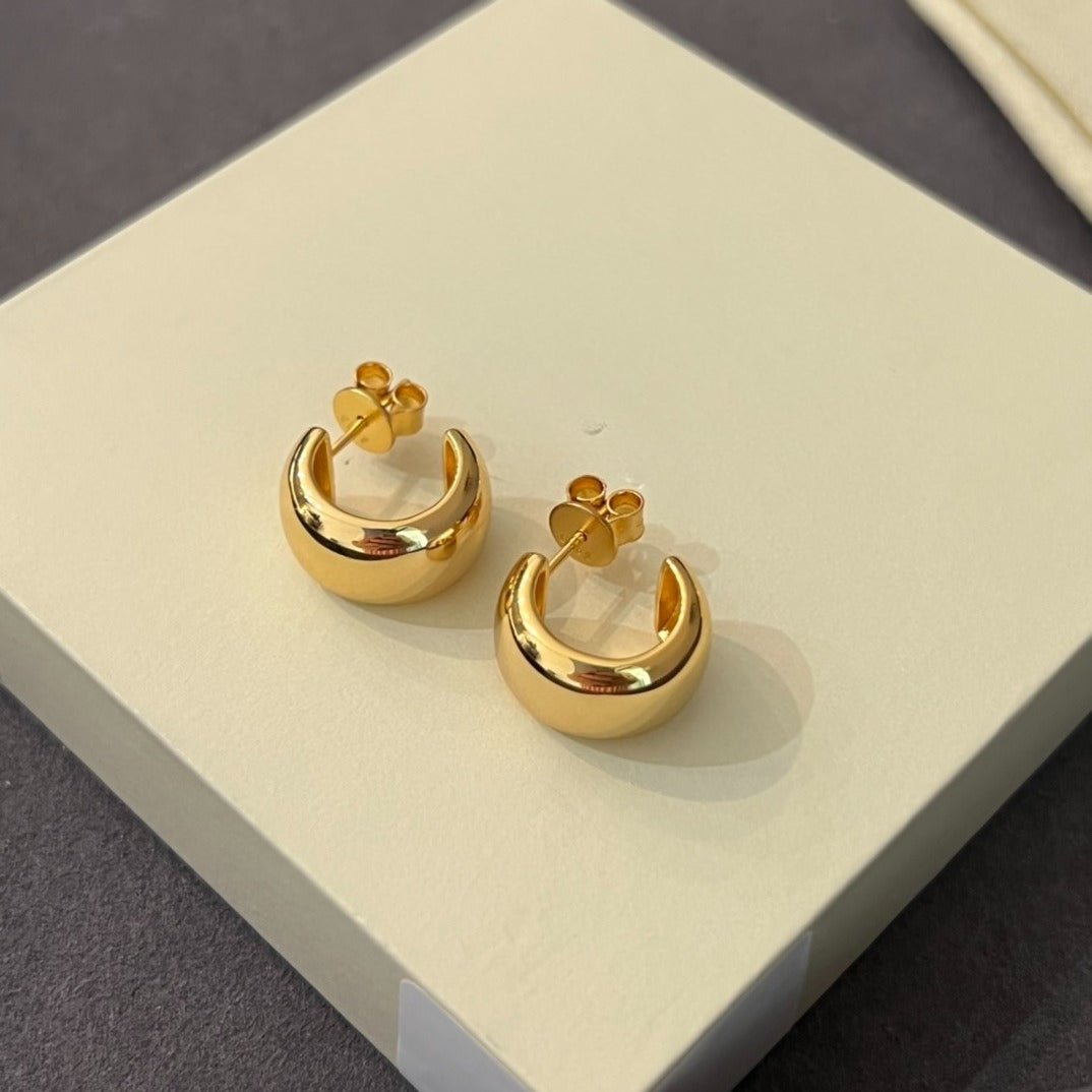 925 Sterling Silver C - Shaped Glossy Earrings - floysun