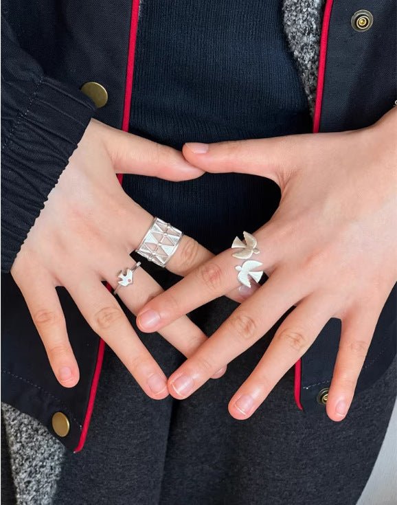 925 Sterling Silver Double Flying Bird Open Ring - floysun