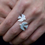 925 Sterling Silver Double Flying Bird Open Ring - floysun