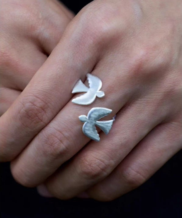 925 Sterling Silver Double Flying Bird Open Ring - floysun
